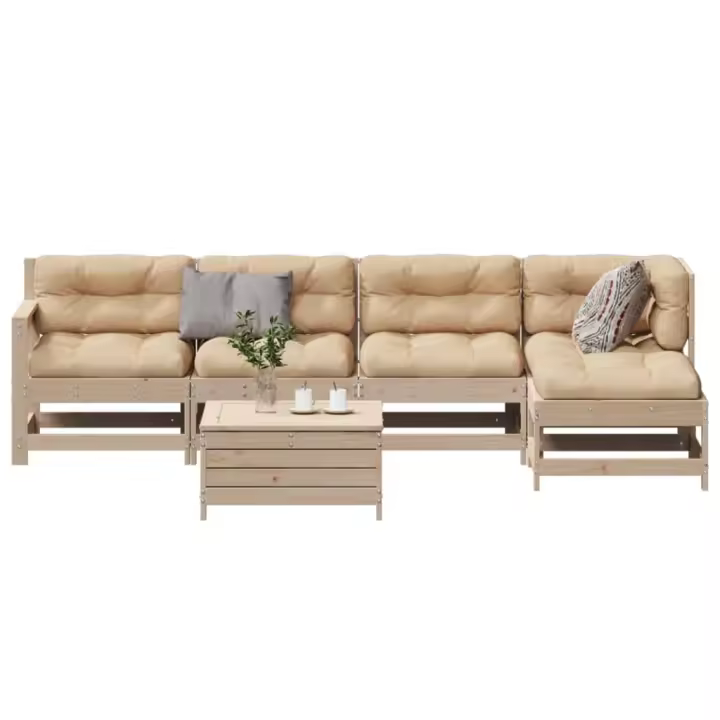 vidaXL Juego de muebles de jardín 6 pzas y cojines madera maciza pino - 1