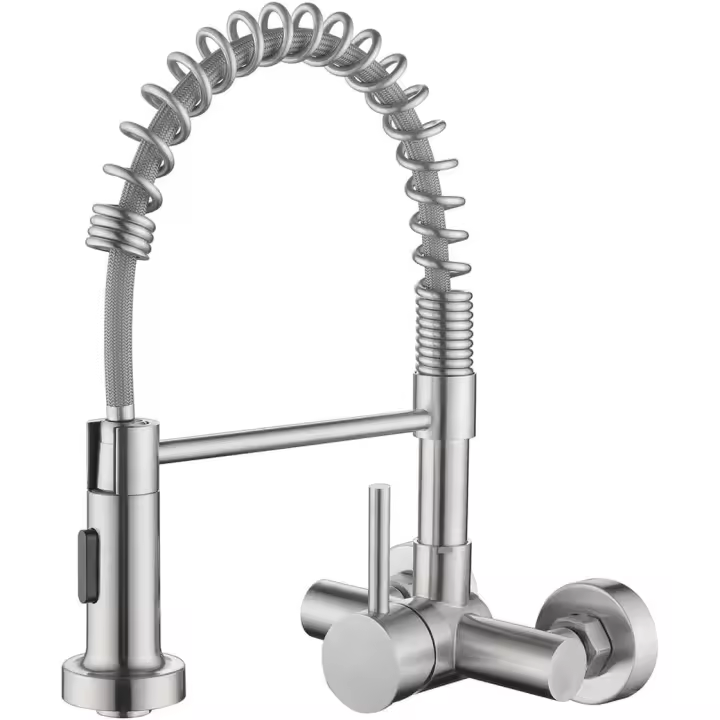 Grifo Cocina de pared 11 cm with Ducha de 2 Modo, Grifería de Fregadero Giratorio Flexible de 360 °, Mezclas de Acero Inoxidable 304, Aireador Extraible, Alta Presión - 1