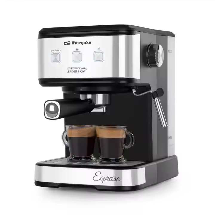 Orbegozo EX 5210 - Cafetera para espresso y capuccino, 20 bar de presión, depósito 1,5 litros, café molido y monodosis, vaporizador, 1100 W - 1