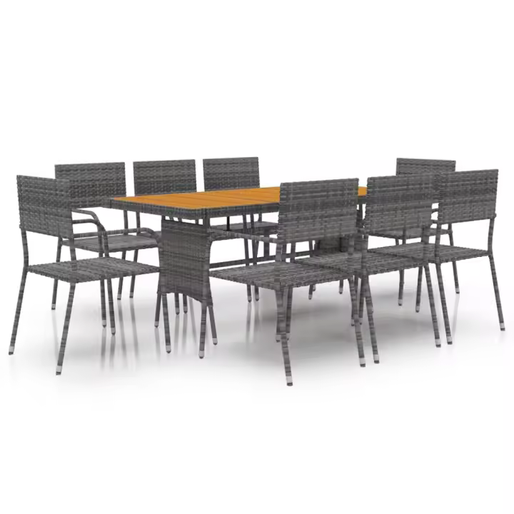vidaXL Juego de comedor de jardín 9 piezas ratán sintético gris - 1