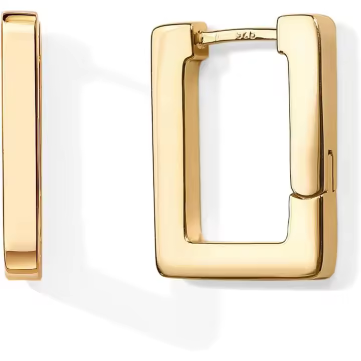 Pendientes de AroCuadrados de poste de Plata de Ley 925 chapados en oro de 14K | Pendientes de Arode Oro rectangulares geométricos para Mujer - 1