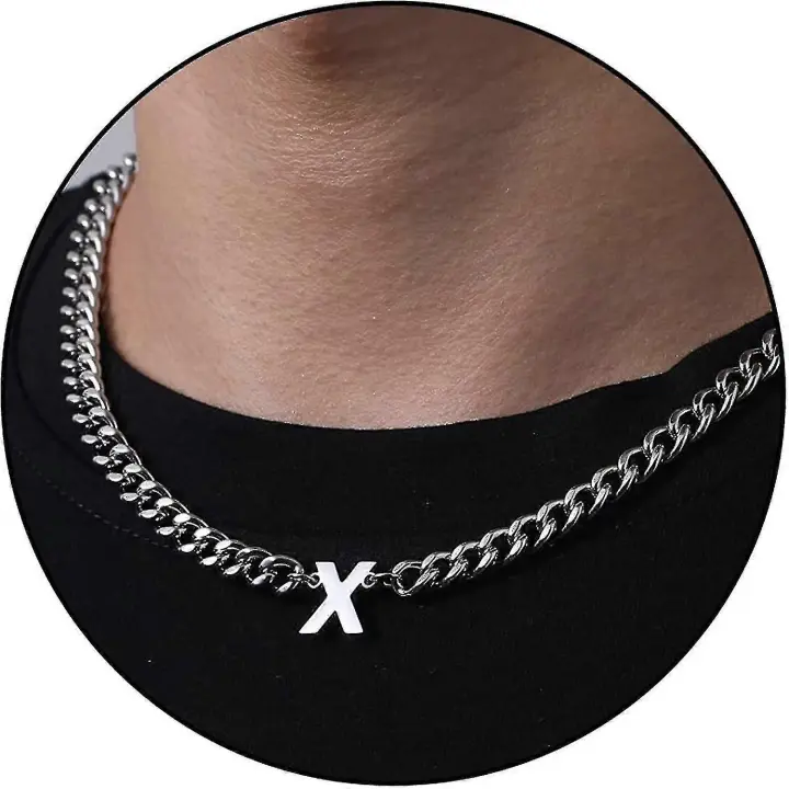 A-Z inicial Cuban Link Chain Neckle For Boys Hombres Mujeres Carta Colgante de Acero Inoxidable 6,5 MM 18 + 2 Pulgadas Regalo La Joyería - 1