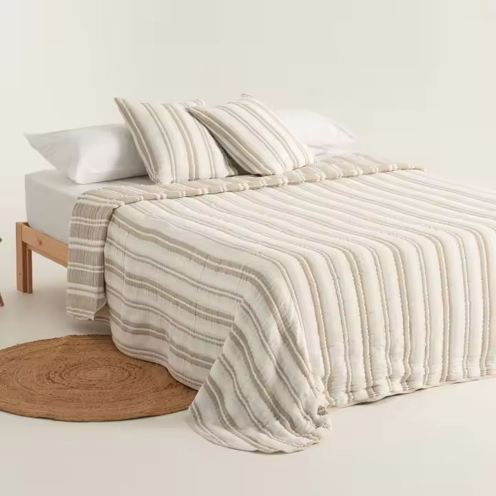 GAMUSI - Colcha jacquard ligera algodón entretiempo primavera verano diseño rayas TENA - 1