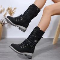 Botas De Media Caña Para Mujer Invierno 2024 Zapatos Casuales Con Cierre De Cremallera Tacón Cuadrado Plataforma Mediana Botas Exteriores Resistentes Al Agua - details 6
