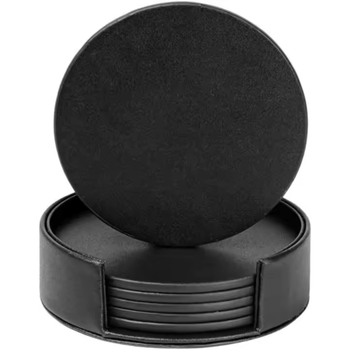 Juego de 6 posavasos de cuero - Protección antiderrames para mesa y escritorio - Posavasos de cuero duraderos y antideslizantes - Perfectos para tazas de café y jarras de vidrio de tamaño estándar - Redondos negros - 1