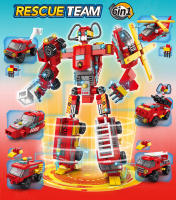 HUIQIBAO 472pcs 6en1 Camión De Bomberos De Ciudad Modelo Bloques De Construcción Figuras De Robot De Bombero Juguete De Construcción Para Niños Regalo - details 0