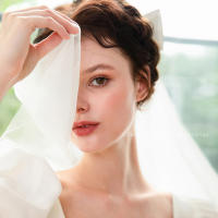 Velo De Novia Corto Elegante De Satén Con Lazo Y Tules Suaves De Dos Capas Con Peine Para Mujeres Vestido De Novia - details 1