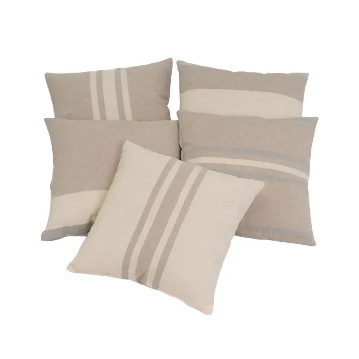 Dcasa Conjunto de 5 cojines de rayas beige de algodón natural de 45x45 cm con relleno incluido - 1
