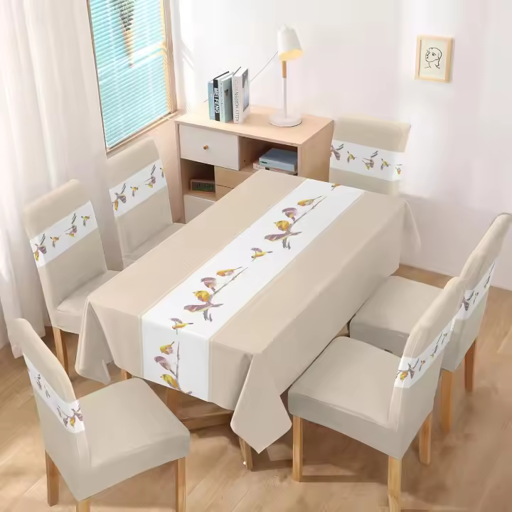 TODOBIEN STORE - Juego de Mantal y Funda de Silla, Mantel de Mesa Rectangulo 140 x 220, 6 Fundas para Silla con Elastico, 100% Poliester, Estampado Moderno. - 1