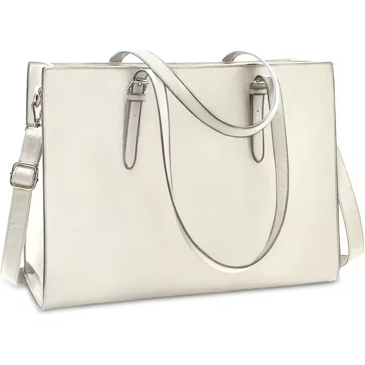 Bolso para portáthil de Mujer, impermeable, ligero, de Piel, de 15,6 pulgadas, type Tote, para oficin, Negocios, de gran capacidad, type Bandolera, beige - 1