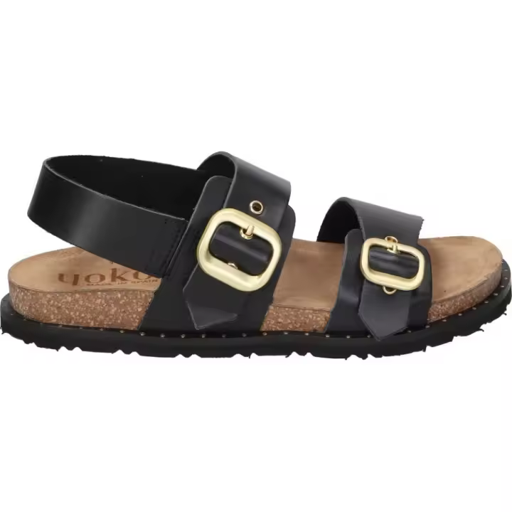 YOKONO | Sandalias de Piel Yokono Bolus para Mujer – Sandalias Plana en Color Negro – Sandalia con Ajuste de Hebilla – Destalonada – Sin Cierre – Plataforma Media y Cómoda – Versátiles y Combinables – Modelo BOLUS-252 - 1