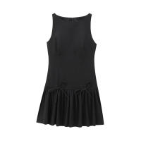 Vestido Mini Con Volantes Y Larguesas TRZA Para Mujer Cuello Redondo Sin Mangas Cierre En La Espalda Estilo Casual Moda Chic - details 5