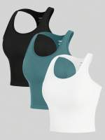 Top De Yoga Para Mujer 3 Piezas Vest Racerback Sin Mangas Transpirable Y Secado Rápido Deporte Streetwear Rib Knit - details 8
