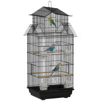 PawHut Jaula para Pájaros Pajarera Metálica con 5 Puertas 2 Comederos 2 Perchas Columpio Bandeja Extraíble y Asa de Transporte para Canarios Periquitos Negro - details 0