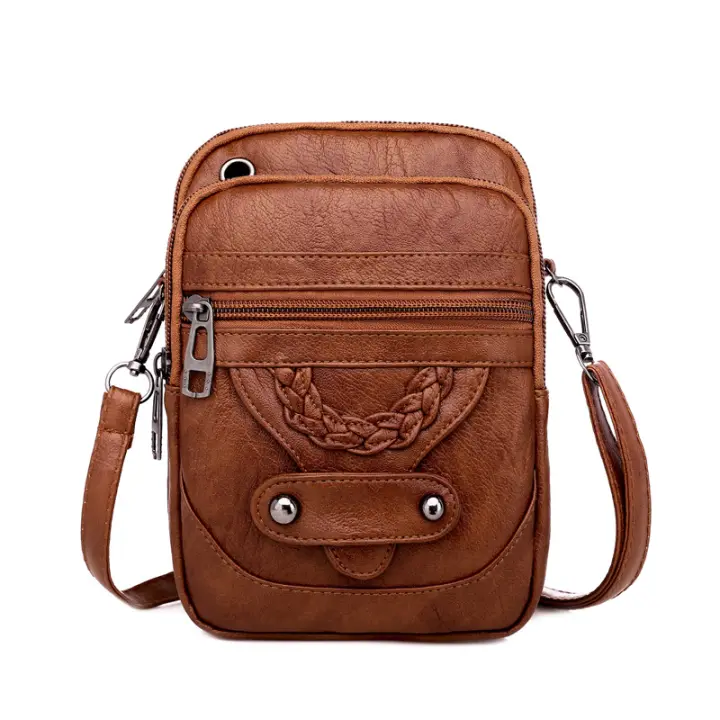 Bolso Pequeño De Cuero Suave Multifuncional Para Mujer Estilo Vintage Bolso Cruzado Monedero Teléfono Móvil Bolso De Mano - 1