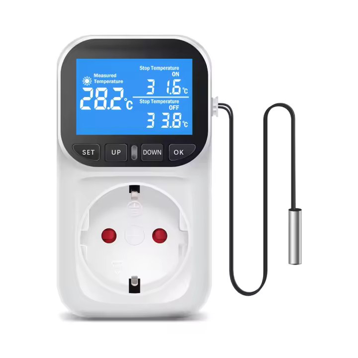 Controlador De Temperatura Digital Con Display LCD Timbre Preset Para Enfriamiento Y Calentamiento Sensor De Temperatura EU Plug 220V - 1