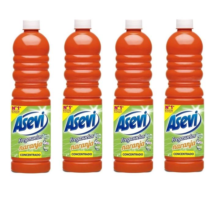 ASEVI- Pack Ahorro Fregasuelos Naranja 4 X 1000 Ml Concentrado Perfume Intenso y Duradero