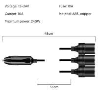 Ociodual Universal Car Cigarette Lighter Socket Connection Adapter 1m Extension Cable 12V 24V 10A Connector LED Indicator Black - details 6