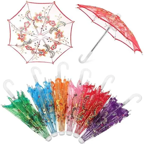 Decorative Paraguas de Bolsillo para Paraguas, 6 unidades, vintage Estilo, Paraguas Pequeño, Delicado, para muñeca, Novia, Pequeño - 1