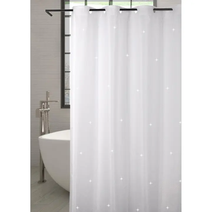 Cortina de baño 180x200cm para bañera o ducha MODELO SILVER DOTS, Antimoho, Fácil de colocar, Repele el agua, Ideal para la decoración de tu baño, 100% Poliéster. - 1