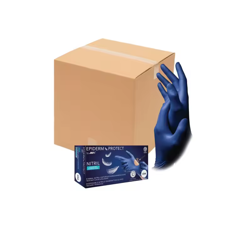 PACK 10 Cajas de 100 Guantes de nitrilo, azul metálico, sin polvo, Med Comfort LIQUIDACION STOCK CADUCIDAD 06/2025 - 1
