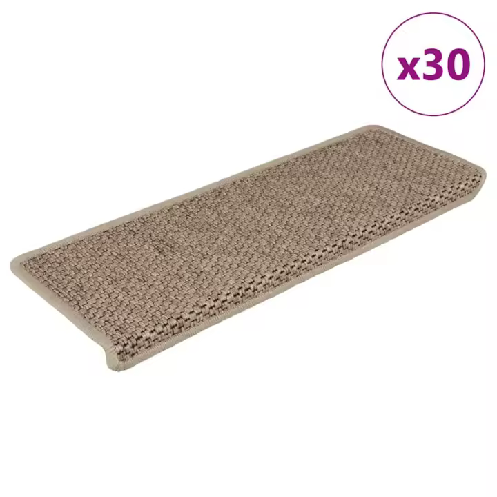 vidaXL Alfombra autoadhesiva escalera sisal 30 uds 65x21x4 cm arena - 1