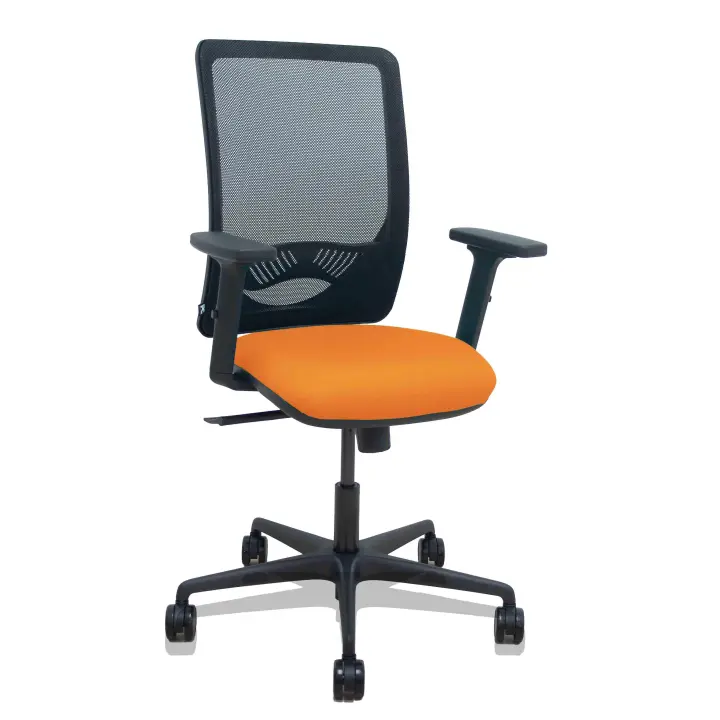 Silla Zulema sincro malla negra asiento bali naranja brazos 2D ruedas 65mm - 1
