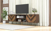 Mueble de TV Estilo Industrial Moderno | Puertas de Panel de Madera Natural + Asas Doradas | 2 Compartimientos de Almacenamiento, Soporte Integrado para TV y Patitas de Hierro Anticorrosión-Elegant, Funcional y Duradero para Salones - details 1