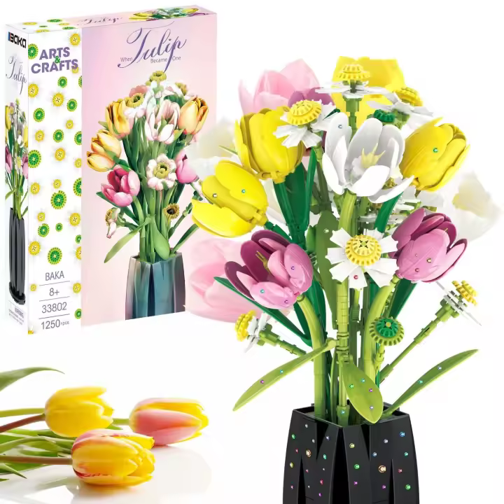 1250PCS Bloques De Construcción De Tulipán Vaso Modelo De Flores Eternas Decoración Para El Hogar Juguetes DIY Para Niñas Regalos Románticos - 1