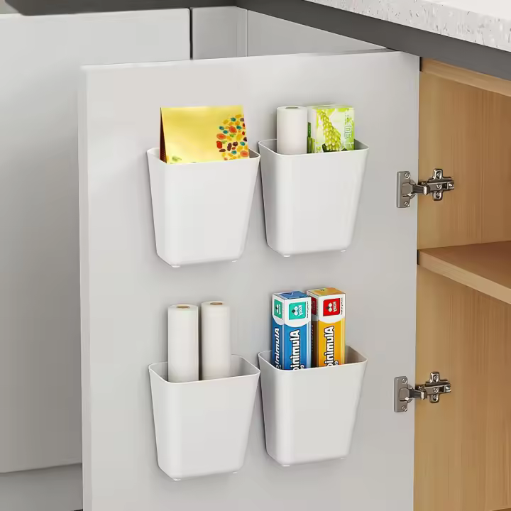 4 Cajas de almacenamiento autoadhesivas para Montado en la pared,Caja De Almacenamiento De Puerta De Cocina,para Gabinete - 1