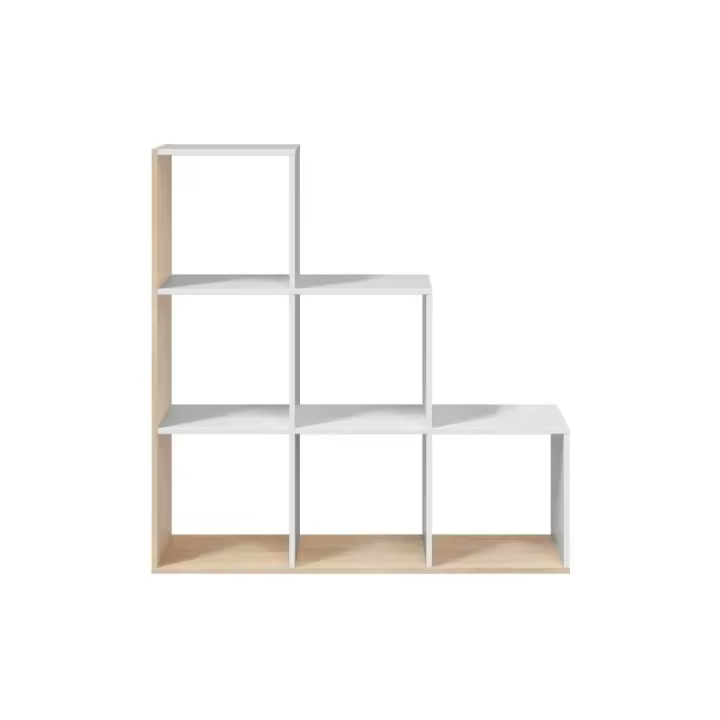 Estantería Luke 6 compartimentos escalonada natural/blanco 110x108x28 cm - 1