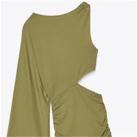 Vestido Mini Asimétrico UNIZERA Para Mujer Con Doblegaduras Y Decoración Hueca Casual Primavera/Verano Sin Estirar Polyester - details 4