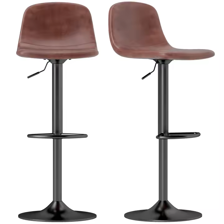 HOMCOM Juego de 2 Taburetes de Bar Taburetes Altos de Cocina Regulable en Altura 84-104 cm con Respaldo y Reposapiés Tapizado en PU Giratorio en 360° para Comedor Mostrador - 1