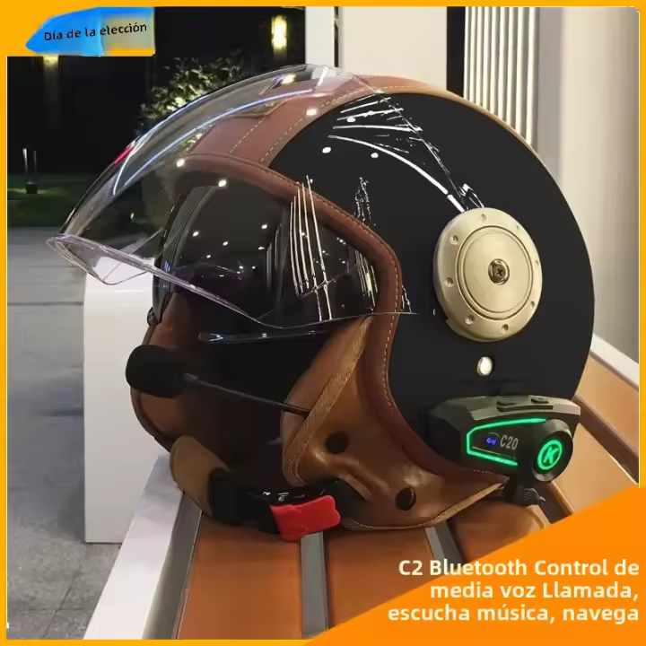 Casco De Motocicleta Eléctrico Inteligente Bluetooth Retro Con Protección De Orejas Media Para Hombres Y Mujeres - 1
