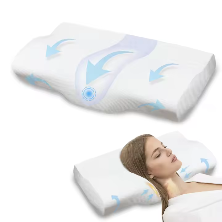 Almohada Viscoelástica 60x35cm Ergonómica Espuma de Memoria Almohada Antirronquidos Ortopédica para Soporte de Cabeza/Cuello/Hombro - 1