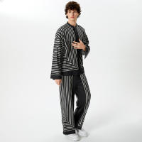 Conjunto De Ropa Casual Para Hombre 2024 Con Estampado Rayado Camisa De Manga Larga Y Pantalones V-Neck Estilo Callejero Talla S-5XL INCERUN - details 4