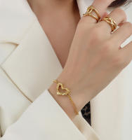 Encanto Pulsera de acero inoxidable para mujer, cadena de bola de acero de doble capa con corazón hueco, joyería para fiesta, amigos, los mejores regalos, pulsera de acero inoxidable de Color dorado para mujer, joyería étnica Cultural - details 16