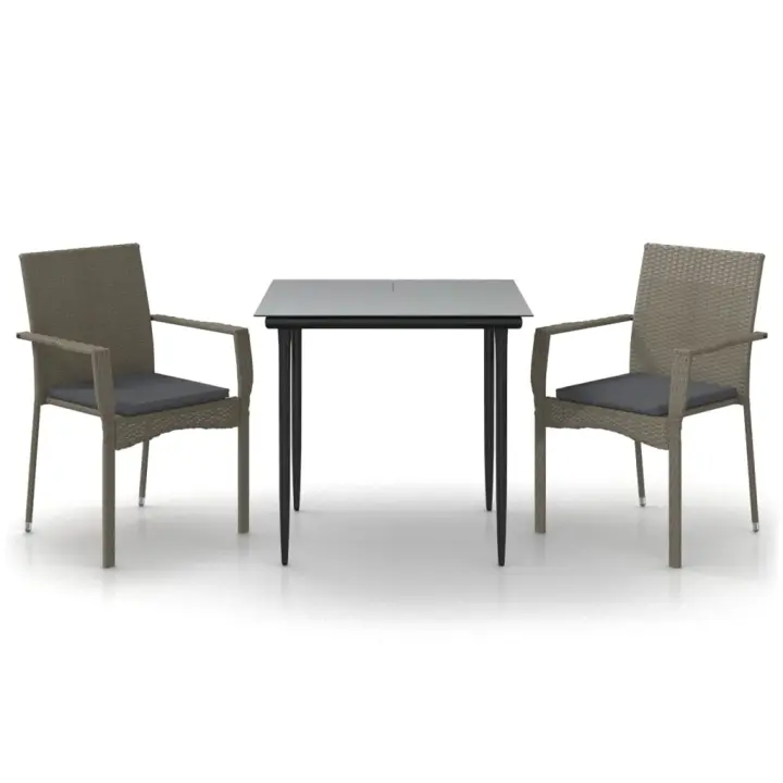 vidaXL Set comedor jardín 3 pzas y cojines ratán sintético negro gris - 1