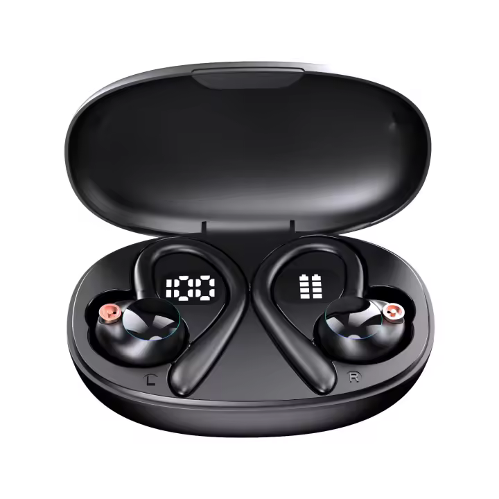 Auriculares Inalámbricos Deportivos, Auriculares Bluetooth 5,3 con 4 HD Mic, HiFi Estéreo Cascos Inalambricos, Auriculares Running with Gancho, 48H/LED Reducción de Ruido Cascos, IP7 Impermeable, Negro - 1