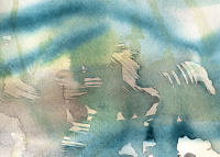 Cuadro "REFLEJO EN MOVIMIENTO" Acuarela impreso Lienzo Alta Calidad Arte Contemporáneo Abstracto Wabi-sabi Naturaleza espacios orgánicos tierras verde azulado agua Reflejo movimiento transparencia baños pasillos salon profundidad Ref ANA DURAN A 527 - details 0