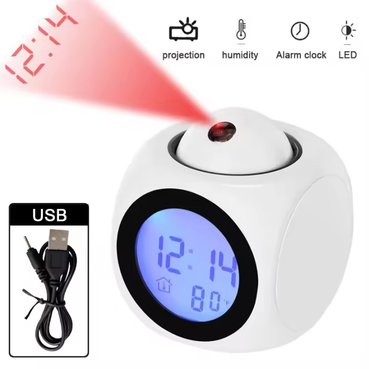 Reloj Digital LED para mesa, despertador Electrónico de escritorio, FM Radio, proyector de tiempo, función de Repetición, Alarma - 1