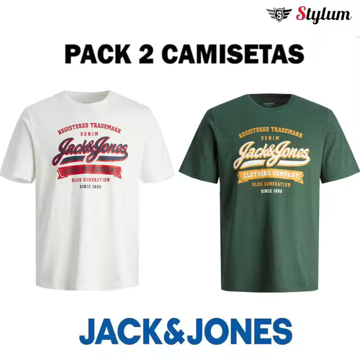 Jack & Jones Hombre Pack 2 Camisetas de Algodón JJELOGO Logo estampado Moda Casual Informal Primavera Verano - 1