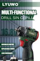 LYUWO Herramienta De Taladro Eléctrico Multifuncional Sin Escobillas Alta Torque Con Carga Doble Uso Clip Y Herramienta De Tornillería Incluye Batería - details 0