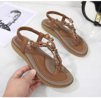 Zapatos de playa europeos y americanos para mujer, verano 2025. Zapatos casuales planos anchos con cuentas de madera tejidas. - details 33