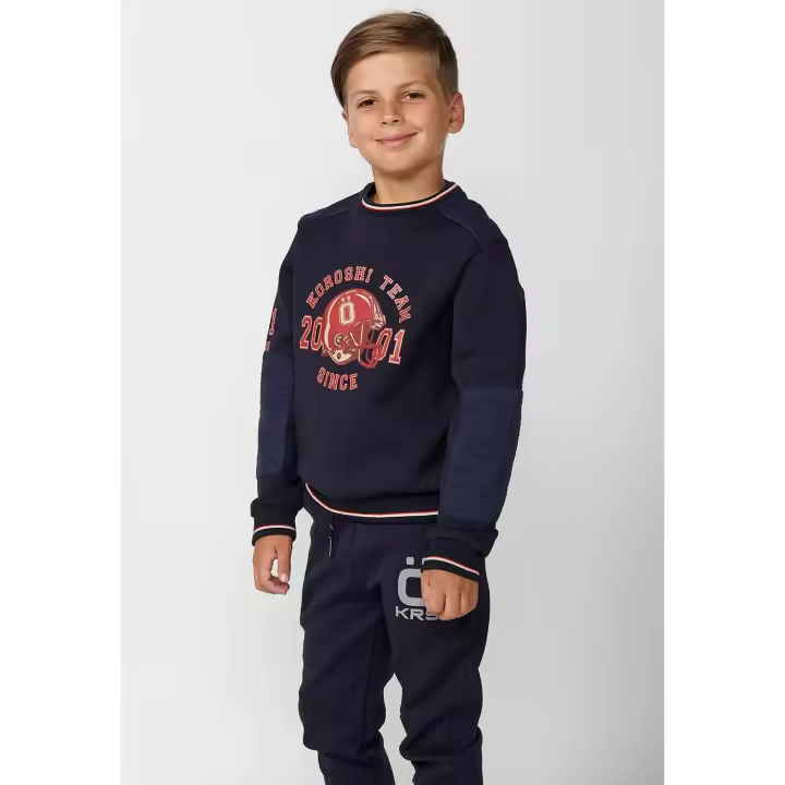 Koroshi Sudadera de manga larga y cuello redondo con acabados en ribs y estampado delantero para niño de color navy - 1