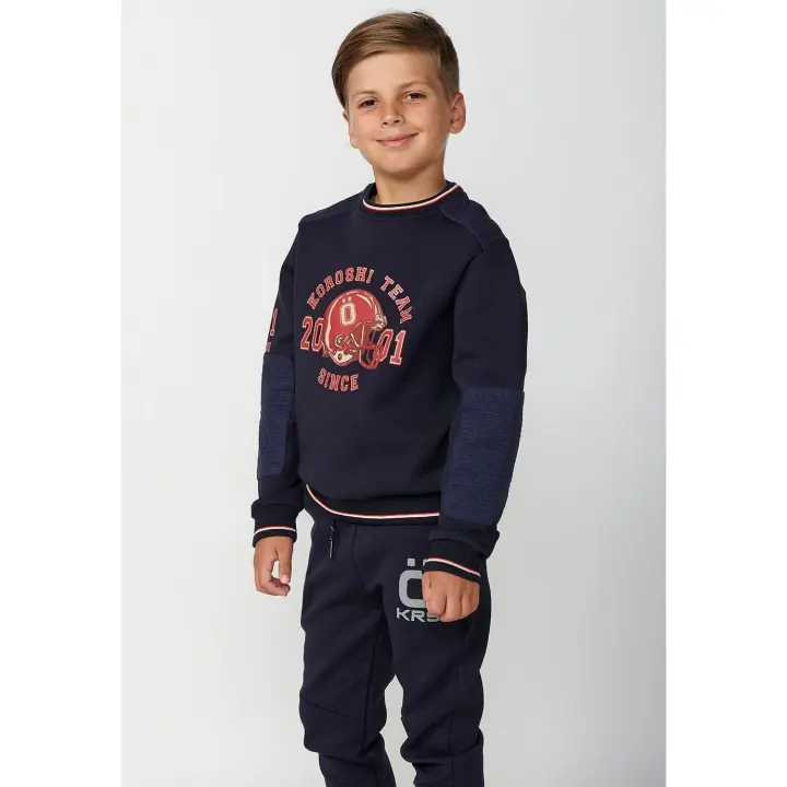 Koroshi Sudadera de manga larga y cuello redondo con acabados en ribs y estampado delantero para niño de color navy - 1