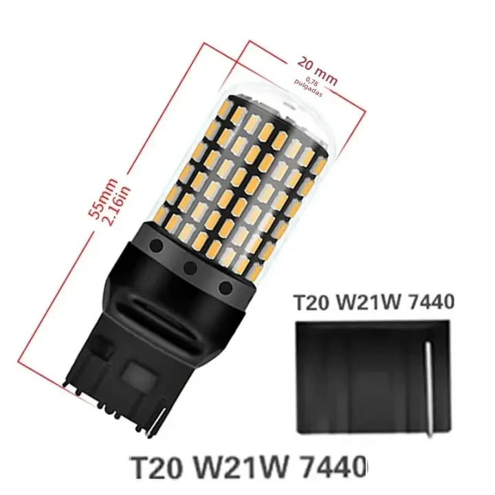 2pcs Lámpara De Señal De Giro LED Para Coche Anti Estroboscópica 7440 144smd Lámpara Trasera Lateral T20 Blanco Amarillo Rojo - 1