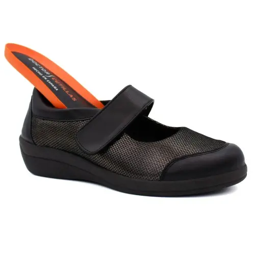 Zapato mercedes cuña velcro Doctor Cutillas 43515 con plantilla extraíble en color negro. - 1