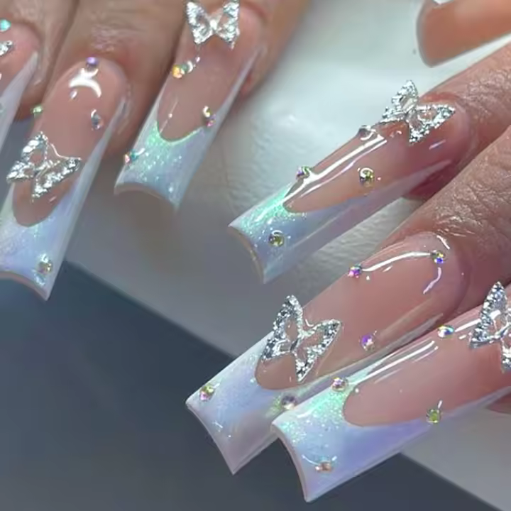 Uñas Postizas Francas Con Perlas Y Borde De Oso Estéreo Para Manicura Falsas Unidad De 1 Pieza Material De Resina - 1