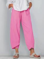 Pantalones bombachos Holgados de Lino y Algodón para Mujer, pantalón informal, Talla Grande, Verano, Fashion Irregular, informal, High Belt, elástico Belt, rectos, suelta, pantalones Cargo de Verano para Mujer - details 12